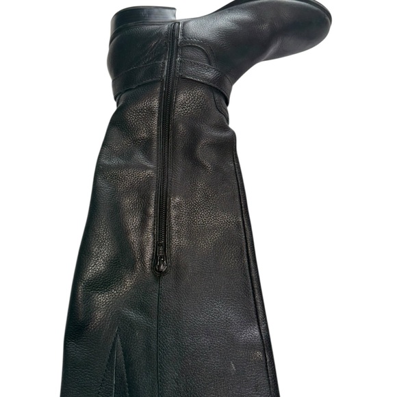 Lauren Ralph Lauren McLeod Black Pebbled Leather Riding Boots Harness Buckle 6B - Picture 7 of 16